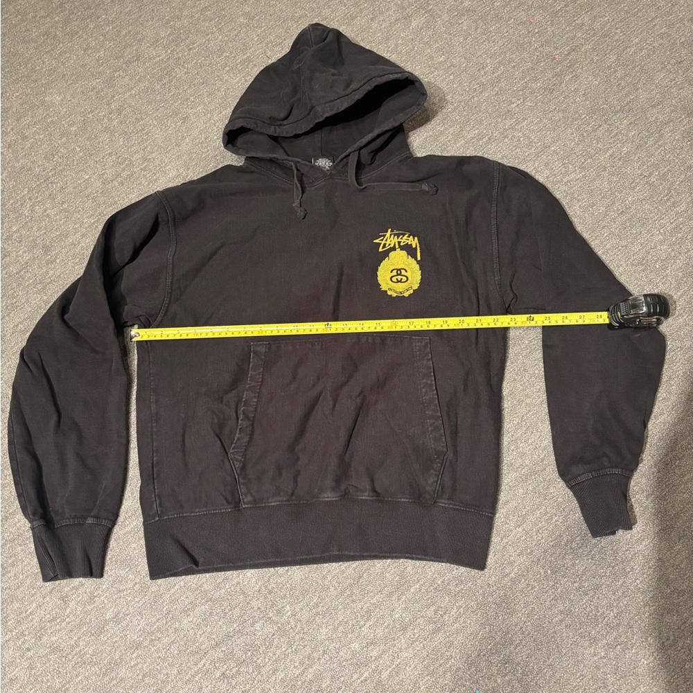 Stussy Charcoal Hoodie with Vibrant Yellow Emblem